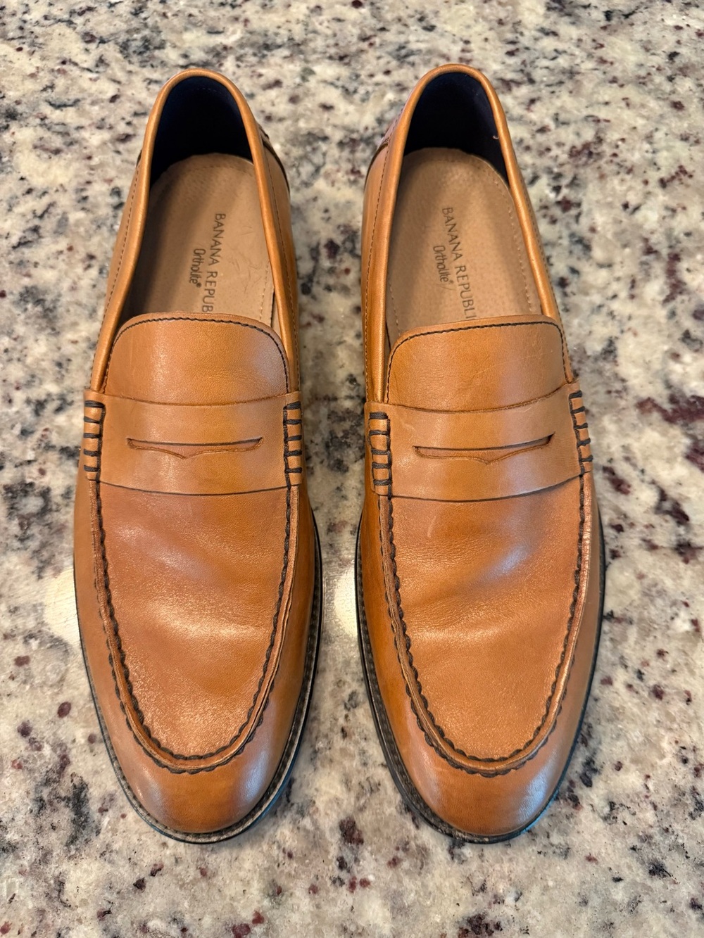 Banana Republic Mens 10M Penny Loafers Tan Brown Italian Leather Ortholite Shoes
